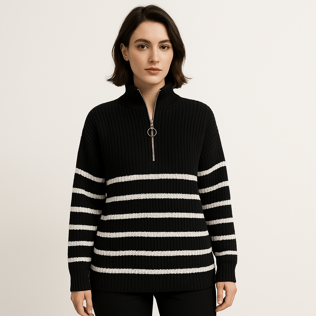 Lavinque sweaters Pull Rayé à Zip | Col Montant | Coupe Oversize et Confortable