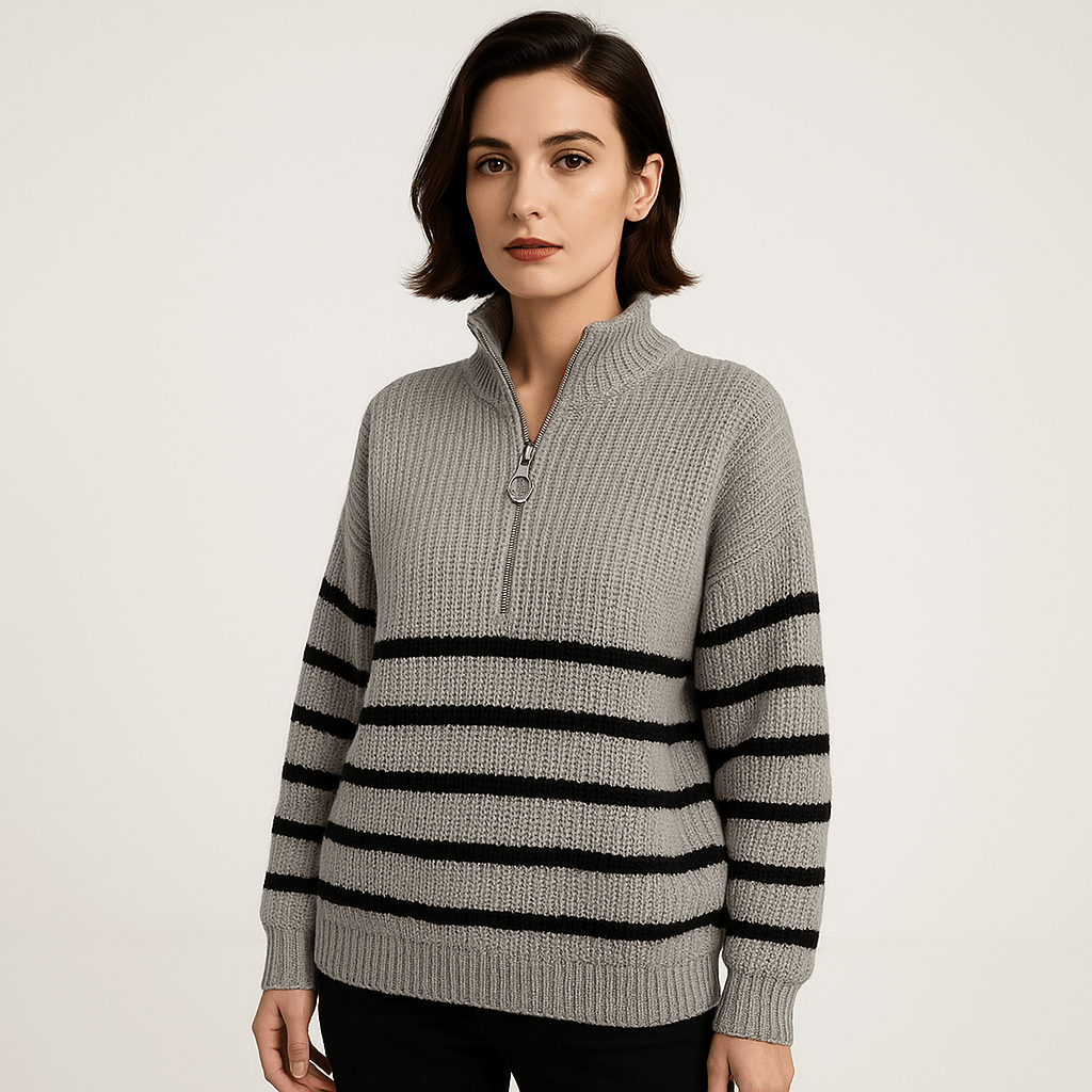 Lavinque sweaters Pull Rayé à Zip | Col Montant | Coupe Oversize et Confortable
