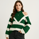 Lavinque Sweaters Pull Rayé Épaules Dénudées | Bimatière Contrasté | Oversize et Tendance