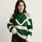 Lavinque Sweaters Pull Rayé Épaules Dénudées | Bimatière Contrasté | Oversize et Tendance