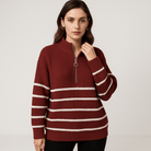 Lavinque sweaters Rouge / S Pull Rayé à Zip | Col Montant | Coupe Oversize et Confortable