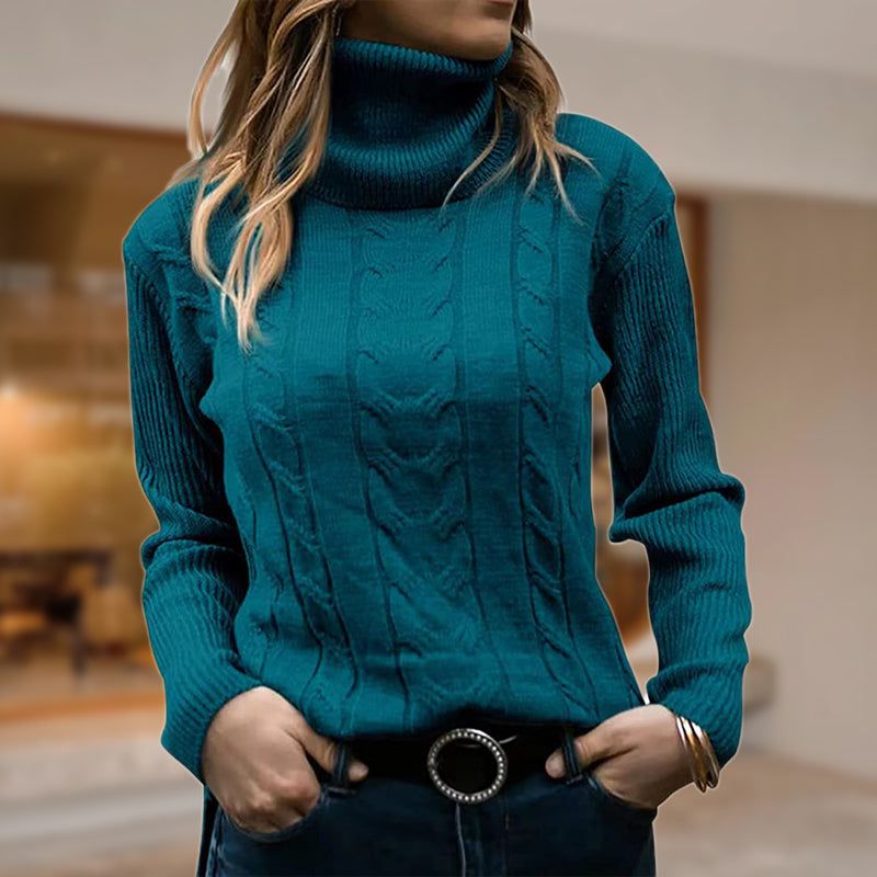 Lavinque Sweaters Turquoise / S Pull Torsadé Camel | Col Roulé | Chaud & Intemporel
