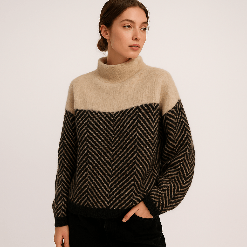 Lavinque Sweatshirts Beige / S Pull Graphique | Col Montant | Confort et Style d’Hiver