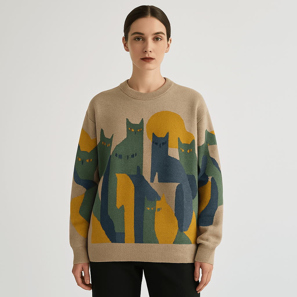 Lavinque Sweatshirts Beige / S Pull Motif Chats | Coton Doux | Graphique et Confortable