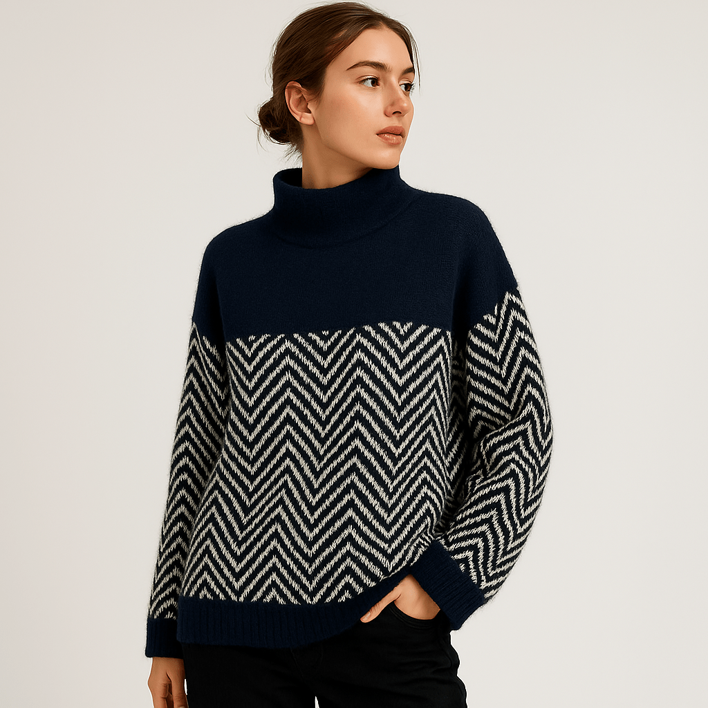 Lavinque Sweatshirts Bleu Marine / S Pull Graphique | Col Montant | Confort et Style d’Hiver