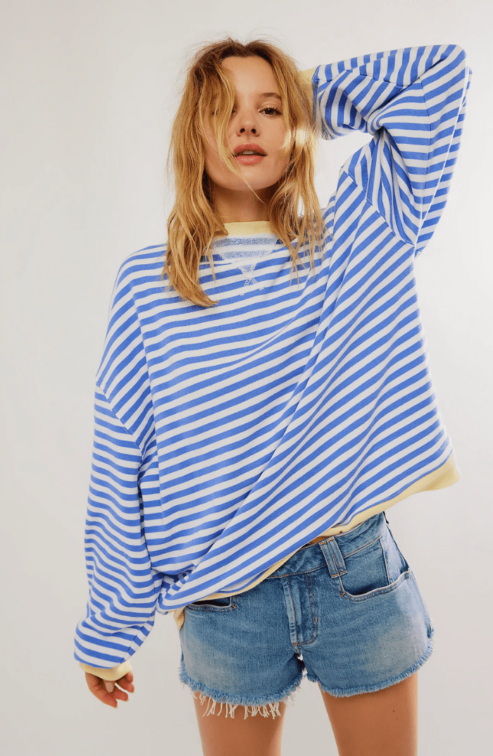 Lavinque Sweatshirts Bleu / S Sweat Oversize Rayé | Bleu et Blanc | Style Marin Décontracté