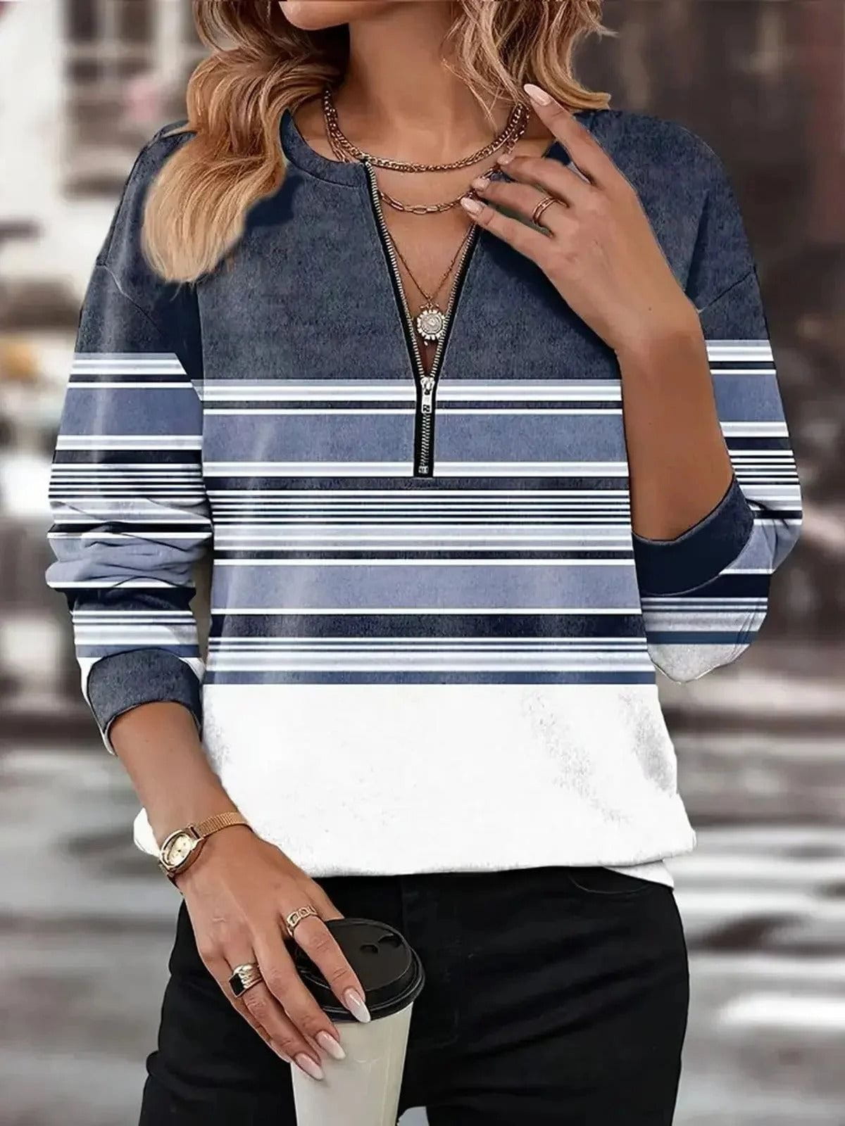 Lavinque Sweatshirts Bleu / S Sweatshirt à Motif Graphique avec Zip | Style Moderne & Confortable | Casual Chic