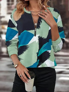 Lavinque Sweatshirts Bleu/vert / S Sweatshirt à Motif Graphique avec Zip | Style Moderne & Confortable | Casual Chic