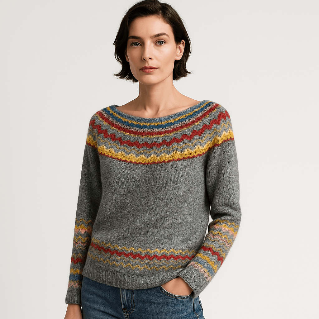 Lavinque Sweatshirts Gris / S Pull Jacquard Hiver | Motif Scandinave | Chaud et Confortable