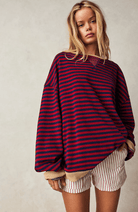 Lavinque Sweatshirts Noir & Rouge / S Sweat Oversize Rayé | Bleu et Blanc | Style Marin Décontracté