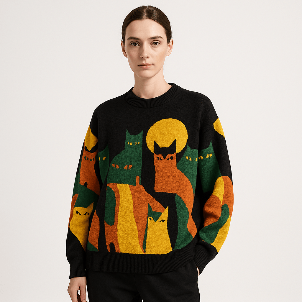 Lavinque Sweatshirts Noir / S Pull Motif Chats | Coton Doux | Graphique et Confortable