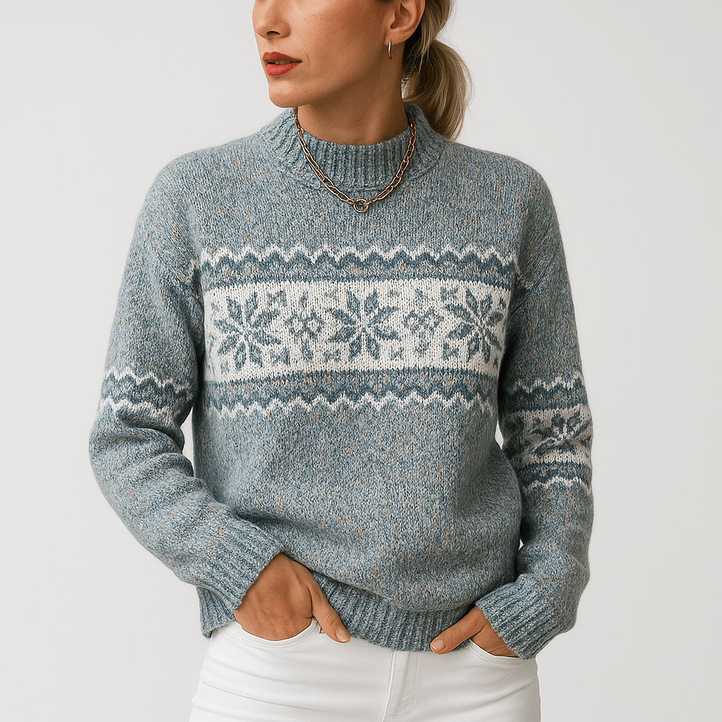 Lavinque Sweatshirts Pull Motif Flocon | Bleu Givré | Chaleur & Style Hivernal