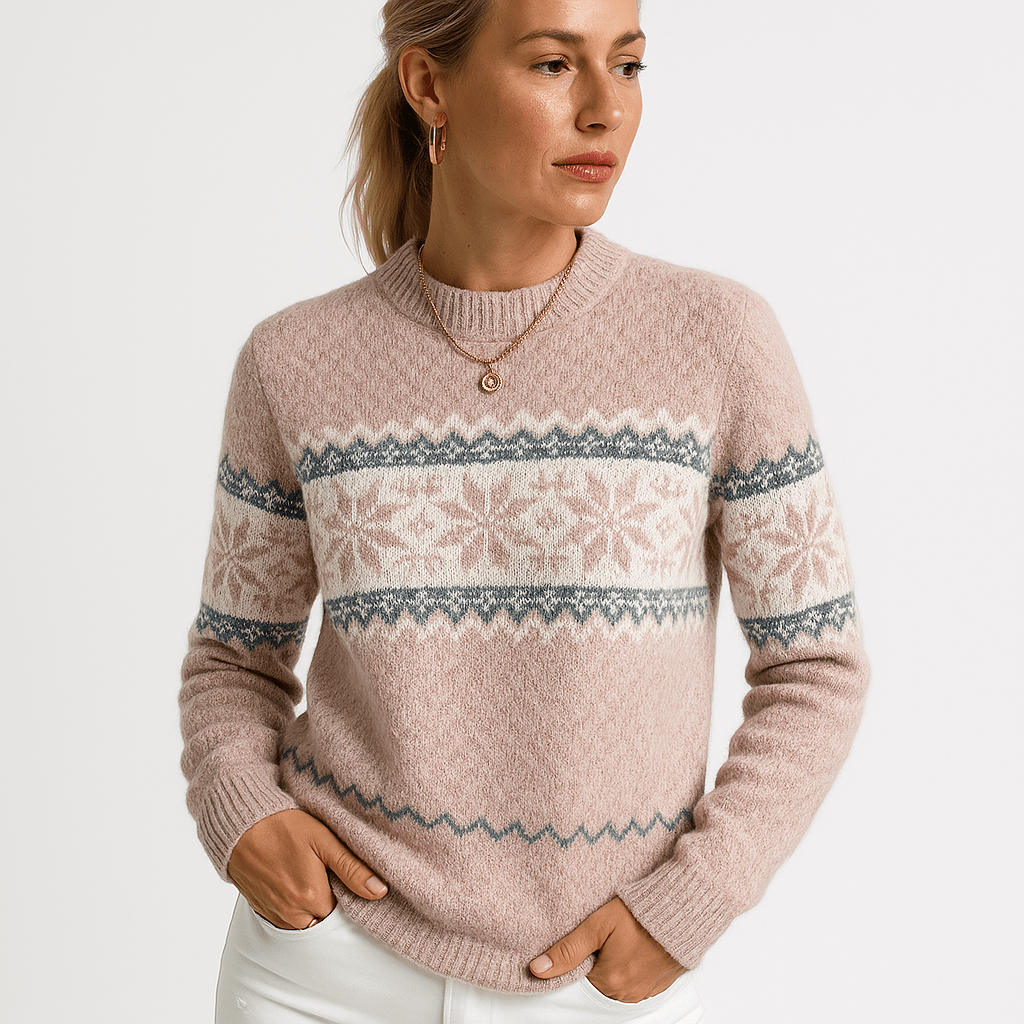 Lavinque Sweatshirts Rose / S Pull Motif Flocon | Bleu Givré | Chaleur & Style Hivernal
