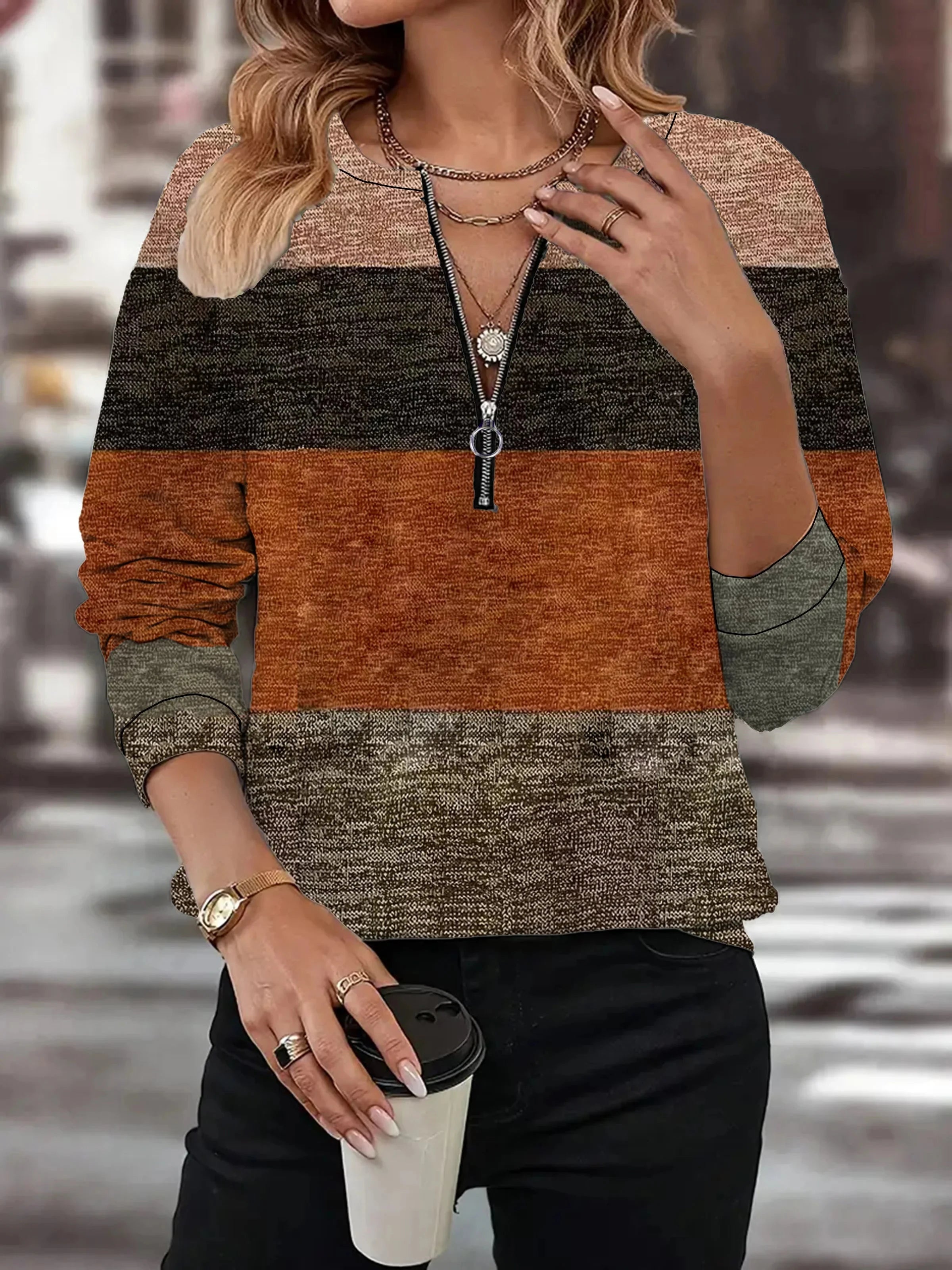 Lavinque Sweatshirts Rouge / S Sweatshirt à Motif Graphique avec Zip | Style Moderne & Confortable | Casual Chic