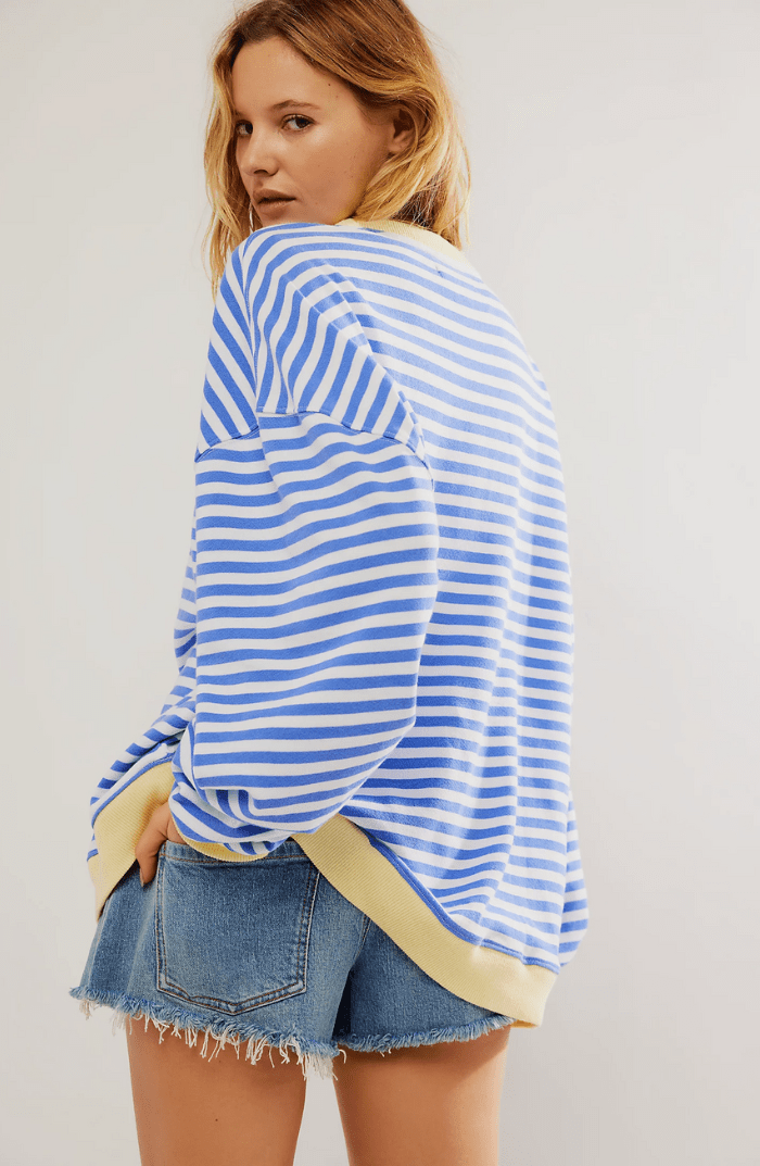 Lavinque Sweatshirts Sweat Oversize Rayé | Bleu et Blanc | Style Marin Décontracté