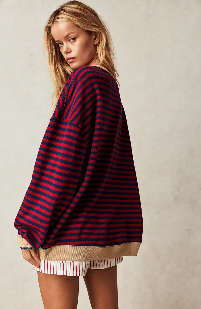 Lavinque Sweatshirts Sweat Oversize Rayé | Bleu et Blanc | Style Marin Décontracté