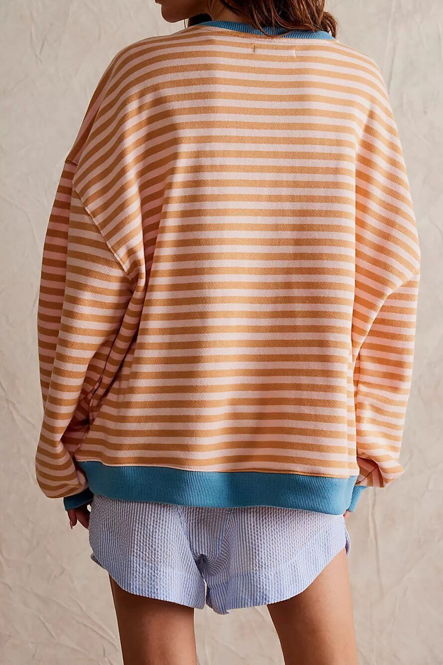 Lavinque Sweatshirts Sweat Oversize Rayé | Bleu et Blanc | Style Marin Décontracté