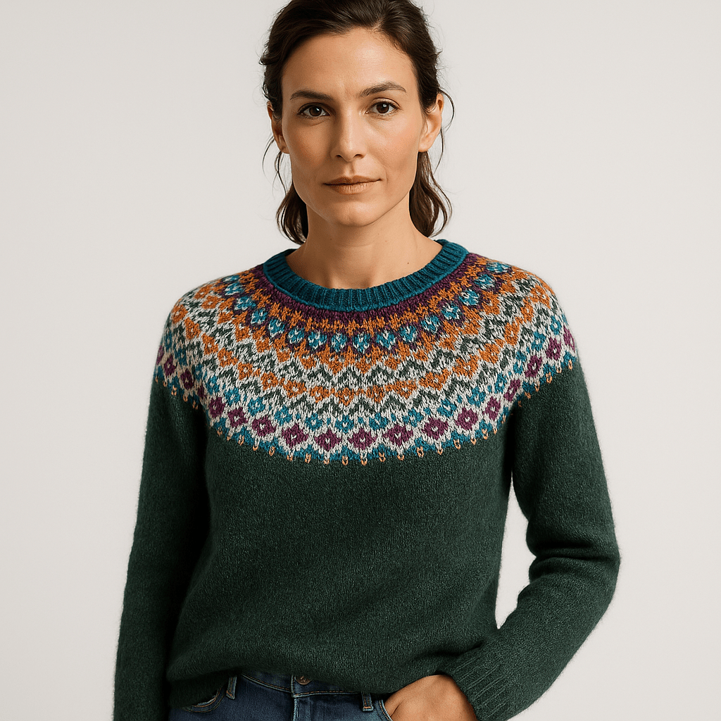 Lavinque Sweatshirts Vert / Fleurs / S Pull Jacquard Hiver | Motif Scandinave | Chaud et Confortable