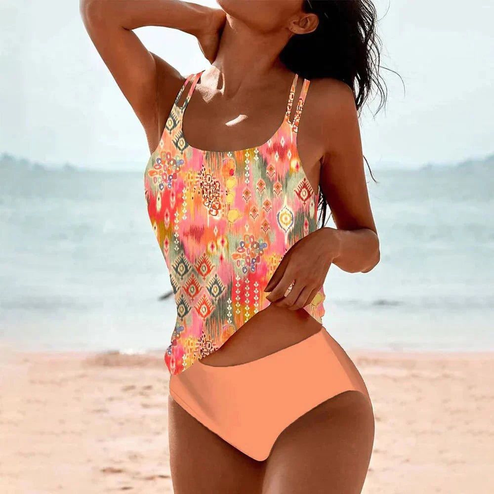 Lavinque Swimwear Pêche / S Tankini Bohème à Motifs | Élégance & Confort | Idéal pour l'Été