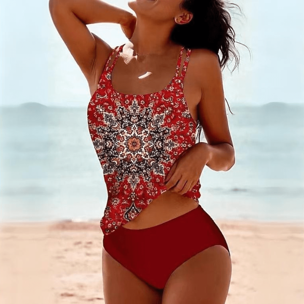Lavinque Swimwear Rouge / S Tankini Bohème à Motifs | Élégance & Confort | Idéal pour l'Été