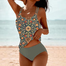 Lavinque Swimwear Vert / S Tankini Bohème à Motifs | Élégance & Confort | Idéal pour l'Été