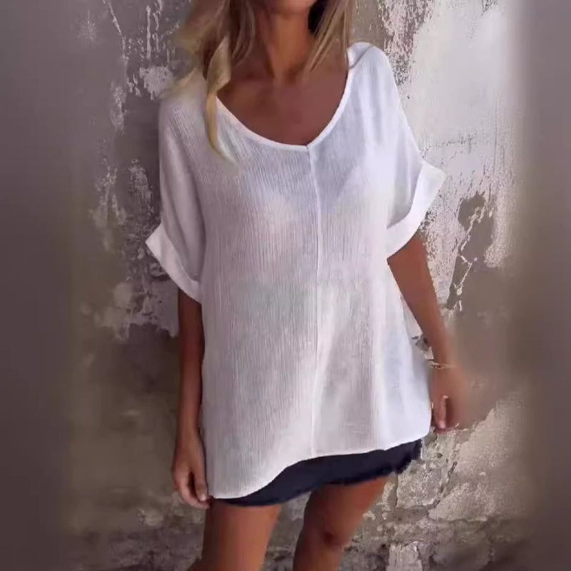 Lavinque T-shirt Blanc / M Blouse Ample en Coton | Légère et Aérée | Élégance Décontractée
