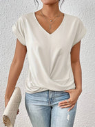 Lavinque T-shirt Blanc / M Blouse Drapée à Col V | Élégance & Confort | Idéale pour le Quotidien