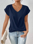 Lavinque T-shirt Bleu / M Blouse Drapée à Col V | Élégance & Confort | Idéale pour le Quotidien
