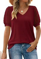 Lavinque T-shirt Bourgogne / S T-shirt Chic | Manches en Dentelle | Élégance Décontractée