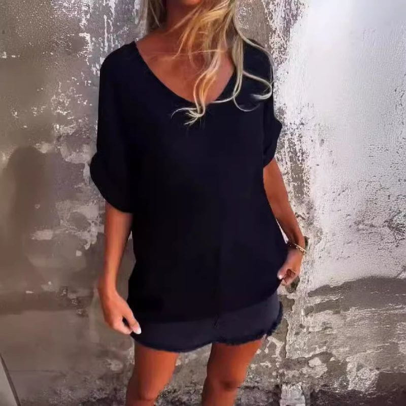 Lavinque T-shirt Noir / M Blouse Ample en Coton | Légère et Aérée | Élégance Décontractée