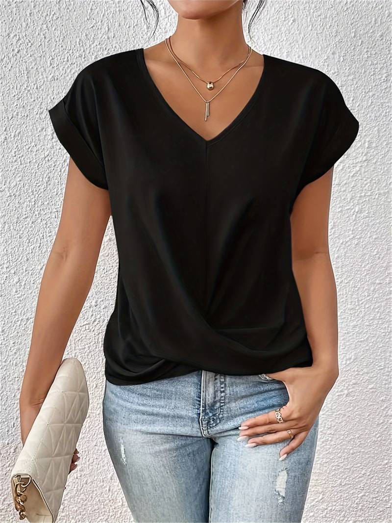 Lavinque T-shirt Noir / M Blouse Drapée à Col V | Élégance & Confort | Idéale pour le Quotidien