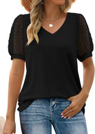 Lavinque T-shirt Noir / S T-shirt Chic | Manches en Dentelle | Élégance Décontractée