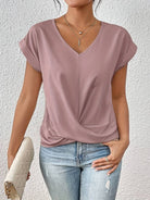 Lavinque T-shirt Rose / M Blouse Drapée à Col V | Élégance & Confort | Idéale pour le Quotidien