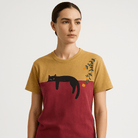 Lavinque T-shirt Rouge / S T-shirt Bicolore | Illustration Chat & Oranges | 100% Coton