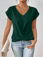 Lavinque T-shirt Vert / M Blouse Drapée à Col V | Élégance & Confort | Idéale pour le Quotidien