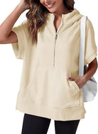 Lavinque Tops Abricot / S Sweat à Capuche Zippé | Confort & Décontracté | Manches Courtes