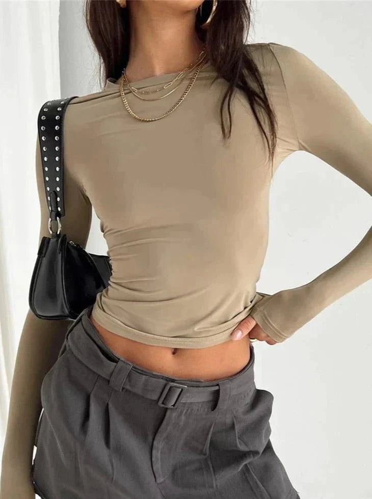 Lavinque Tops Beige / XS Haut Manches Longues | Ajusté & Moderne | Look Minimaliste