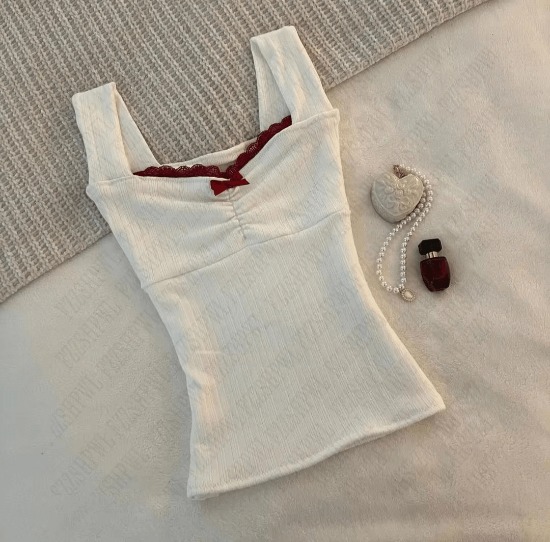 Lavinque Tops Blanc givré / XS Top Côtelé avec Nœud | Élégance | Féminin et Confortable