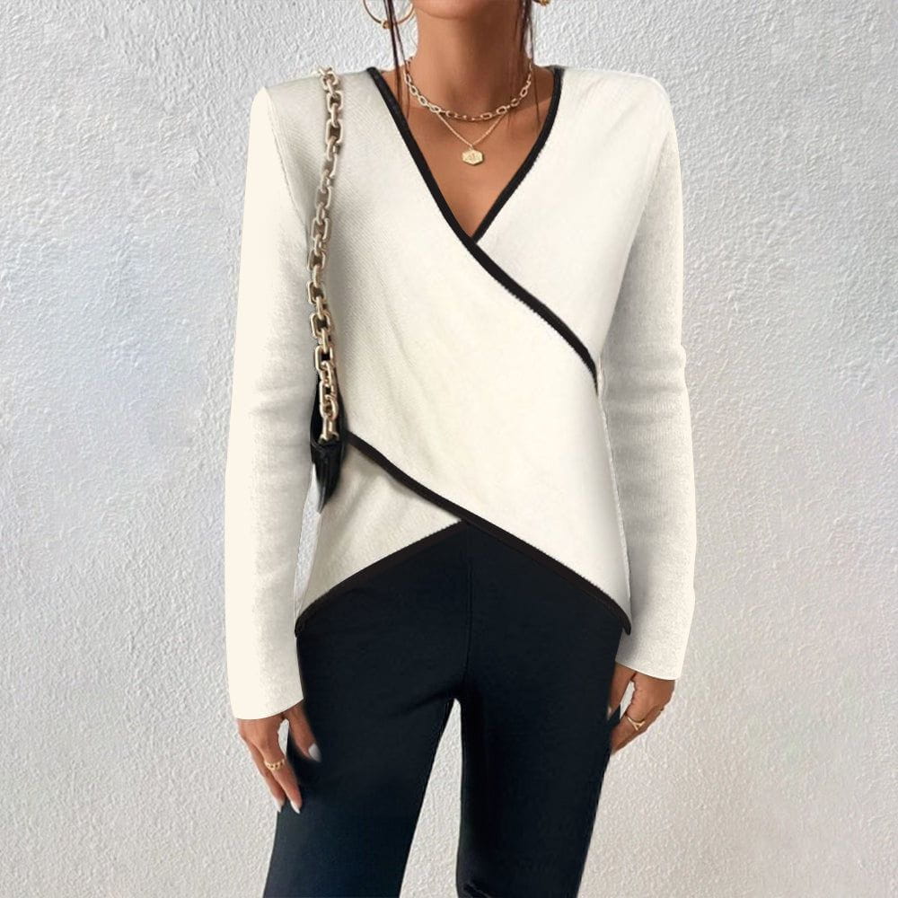 Lavinque tops Blanc / S Haut Cache-Cœur Élégant | Chic & Moderne | Contraste Noir & Blanc