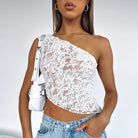 Lavinque Tops Blanc / S Top Asymétrique en Dentelle | Dos Nu | Élégant et Tendance