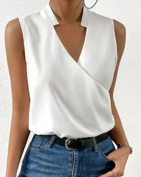 Lavinque Tops Blanc / S Top Sans Manches | Col Original | Élégance Minimaliste
