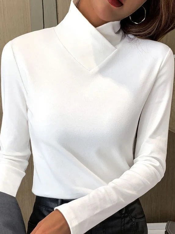 Lavinque Tops Blanc / XS Haut Col Asymétrique | Coton & Élasthanne | Élégant et Moderne