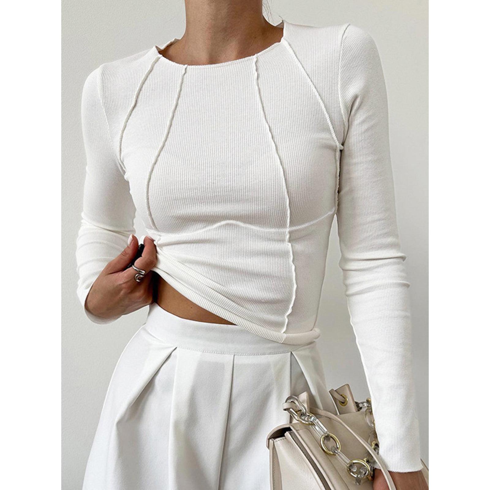 Lavinque Tops Blanc / XS Top Blanc Structuré | Manches Longues | Minimalisme Élégant