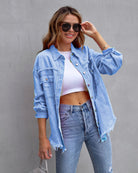 Lavinque Tops Bleu ciel / S Surchemise Oversize en Velours | Confort | Tendance et Décontractée