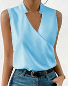 Lavinque Tops Bleu Clair / S Top Sans Manches | Col Original | Élégance Minimaliste