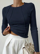 Lavinque tops Bleu Marine / XS Top Manches Longues | Coupe Ajustée | Élégance Minimaliste