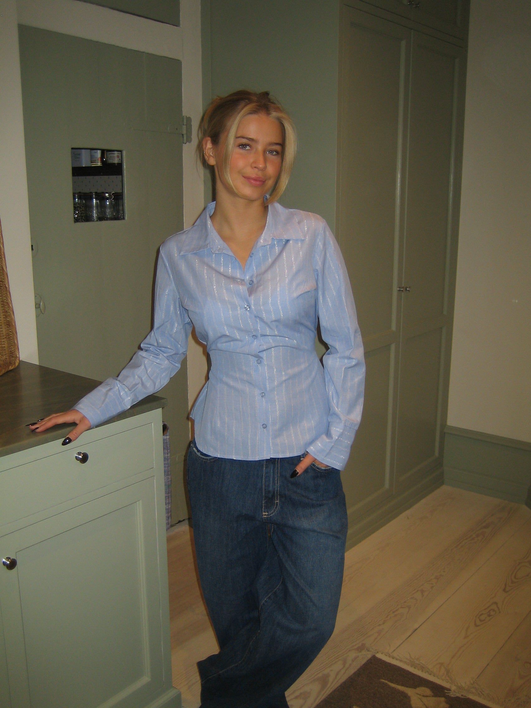 Lavinque Tops Bleu / S Chemise Cintrée à Rayures | Élégance | Chic et Intemporelle