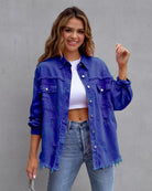 Lavinque Tops Bleu / S Surchemise Oversize en Velours | Confort | Tendance et Décontractée