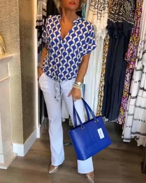 Lavinque Tops Bleu / S Top Femme | Fluide & Léger | Imprimé Graphique