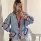 Lavinque Tops Bleu / XS Blouse Femme | Romantique & Bohème | Détails Vintage